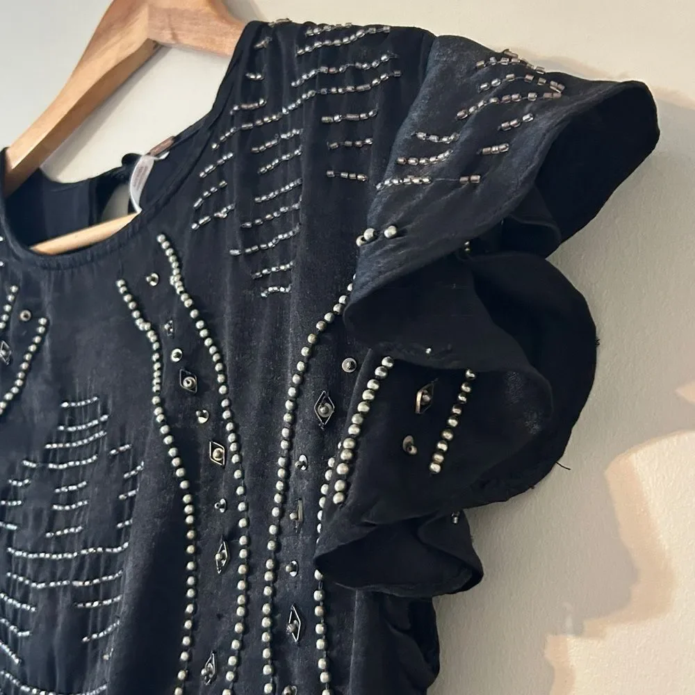 Free People Shine Like The Stars Black Beaded Mini Dress XS